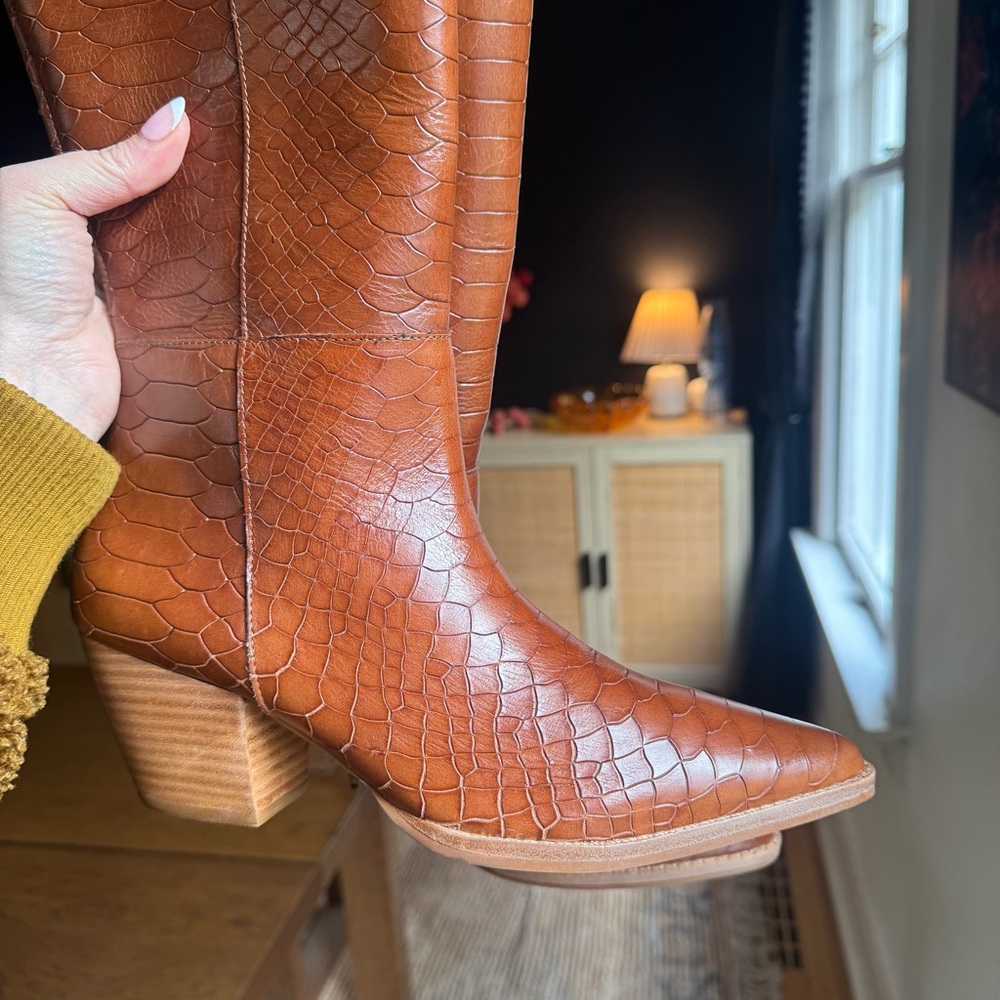 Matisse Anthropologie Bruna Boot western Croc Leather emboss Heeled Boots cowboy - Picture 11 of 13